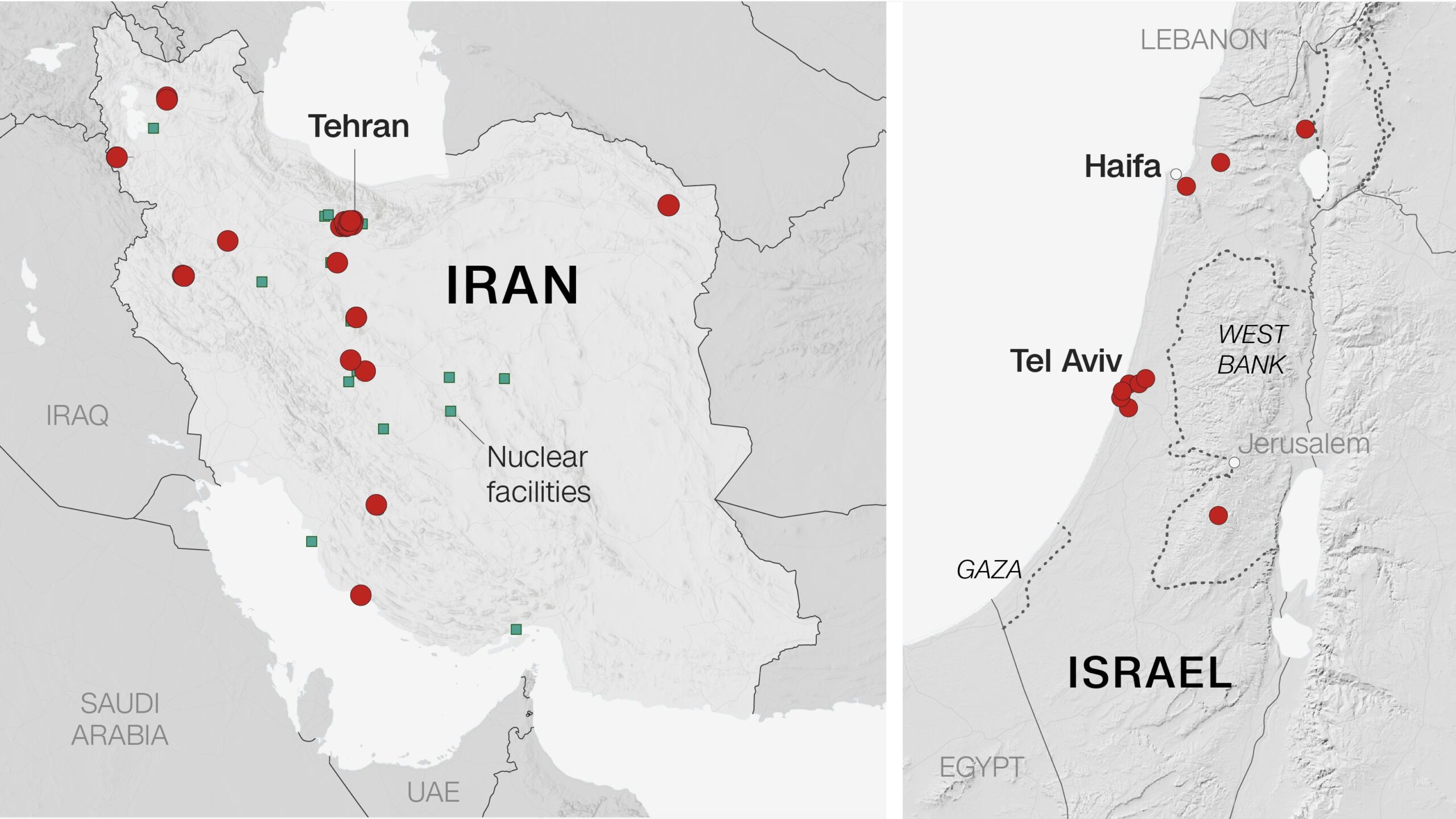 Middle East map highlighting Israel and Iran